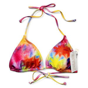 NWT DIPPIN DAISY'S Womens Tie Dye Triangle Bikini Top Psychadelic Glitter Size S